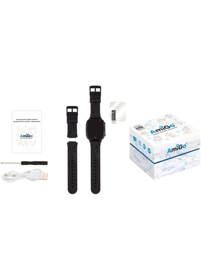 Дитячий смарт-годинник GO008 MILKY GPS WIFI (Black) [61000] Amigo (399682431)
