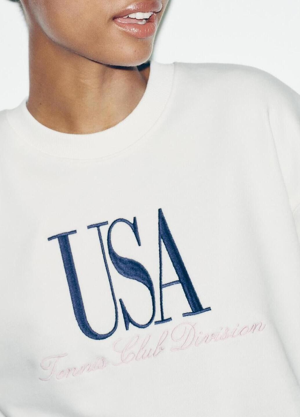 Молочный свитшот Zara надпись (364864826)