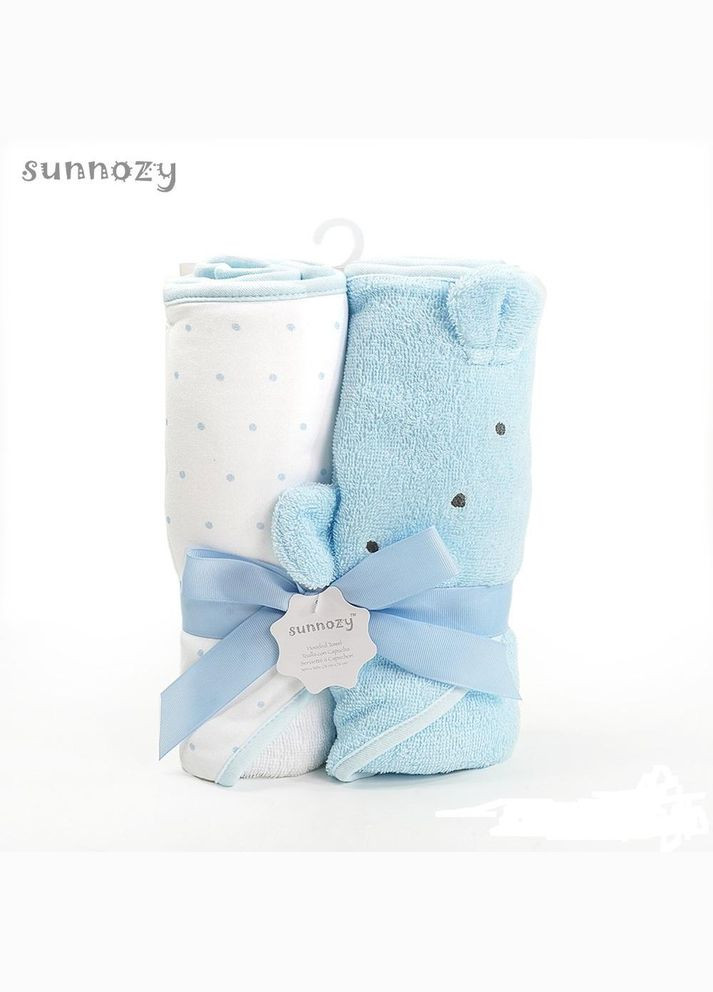 Блакитний дитячий рушник куточок з капюшоном набір 2шт sunnozy 75*75 см блакитний No Brand