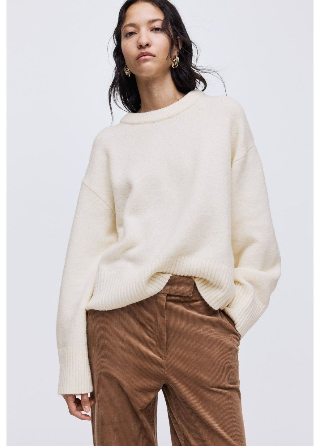 Молочный зимний вязаный женский свитер оверсайз н&м (58695) xs молочный H&M