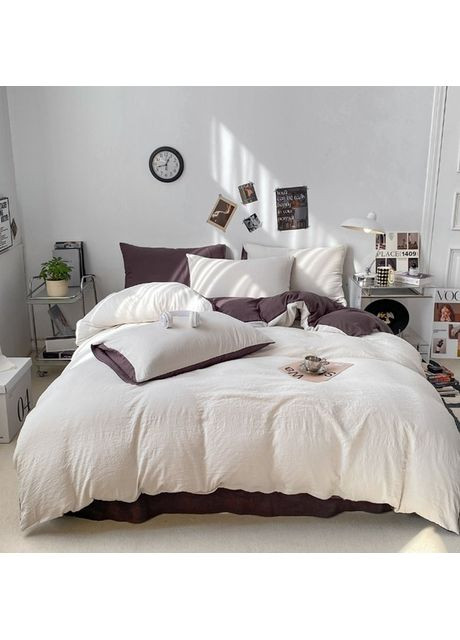 Постельное белье двуспальное Home Поликотон 21170 180х215 см белое с сиреневым DUSHKA (366574532)