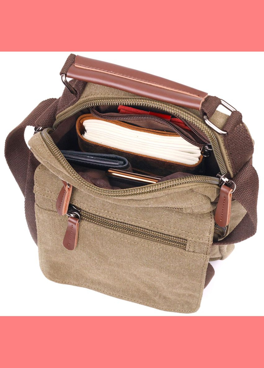 Сумка мужская через плечо из плотного текстиля 21227 Оливковая Vintage (302009129)