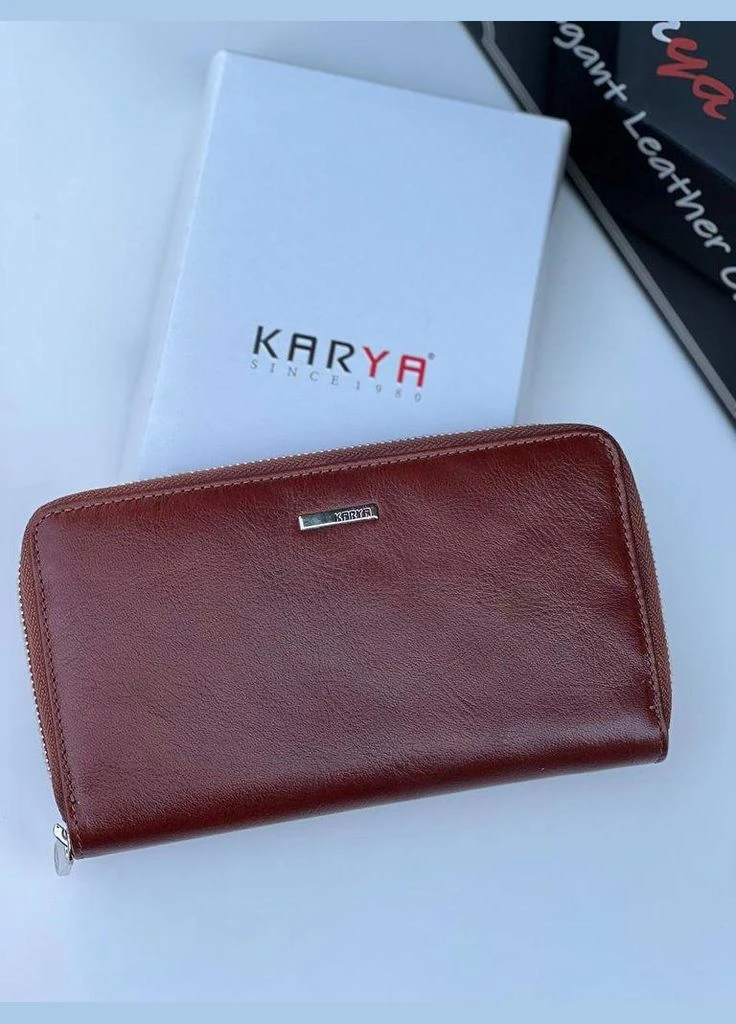 Кожаный кошелек на змейке от турецкого производителя KARYА коричневый 1072-615. Karya (341322981)