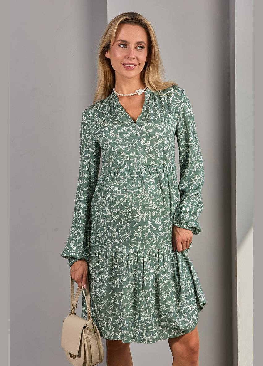 Оливкова оливкова сукня для вагітних та годуючих з секретом годування Юла мама з квітковим принтом