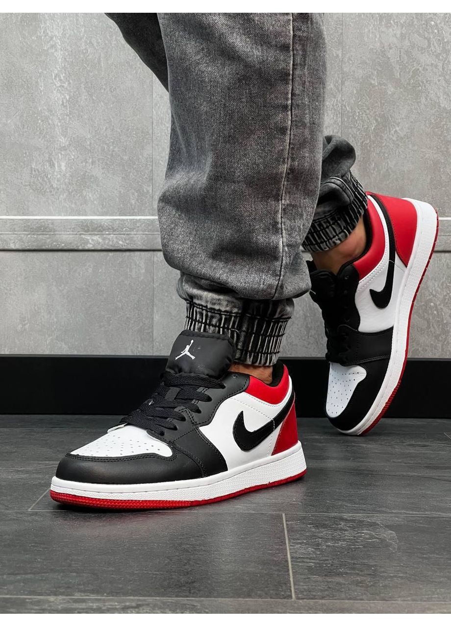 КРОССОВКИ ЖЕНСКИЕ NIKE AIR JORDAN RETRO 1 LOW WHITE RED BLACK НАЙК АИР ДЖОРДАН No Brand чёрные демисезоны (368862142)