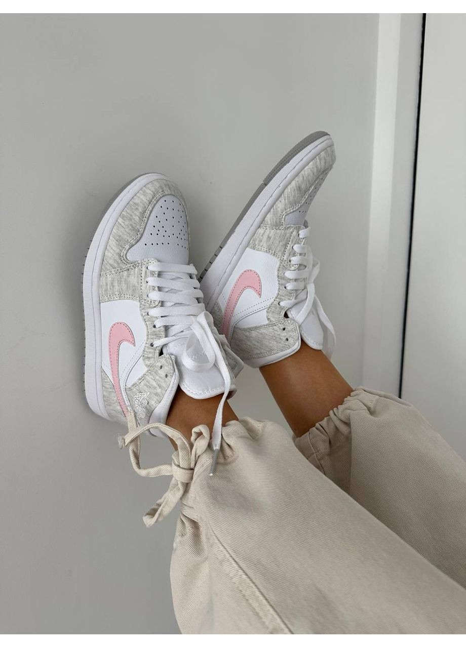 Розовые демисезонные кроссовки мужские nike air jordan 1 mid heather grey pink найк аир джордан No Brand