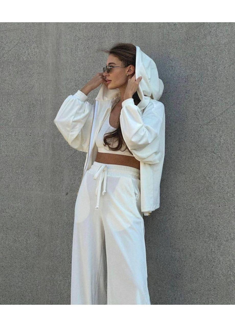 Жіночий костюм 3 в 1 (кофта + штани палаццо + топ) No Brand (365453188)