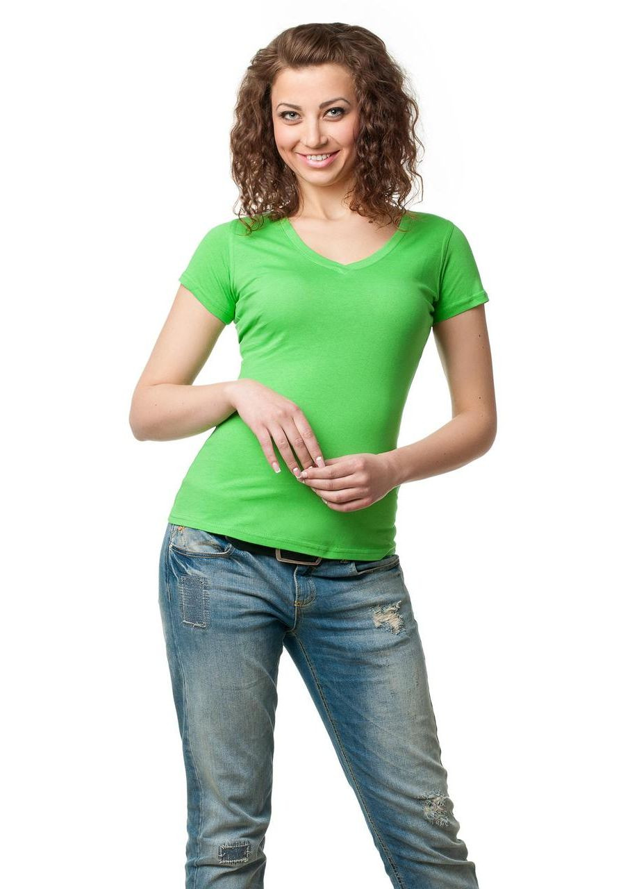 Футболки женские с V-вырезом, женская футболка базовая, женские футболки с V-вырезом, Сиреневая No Brand - (368786657)