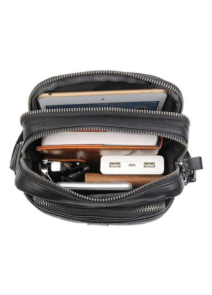 Чоловіча шкіряна сумка месенджер на плече чорна 1054A John McDee (367603128)