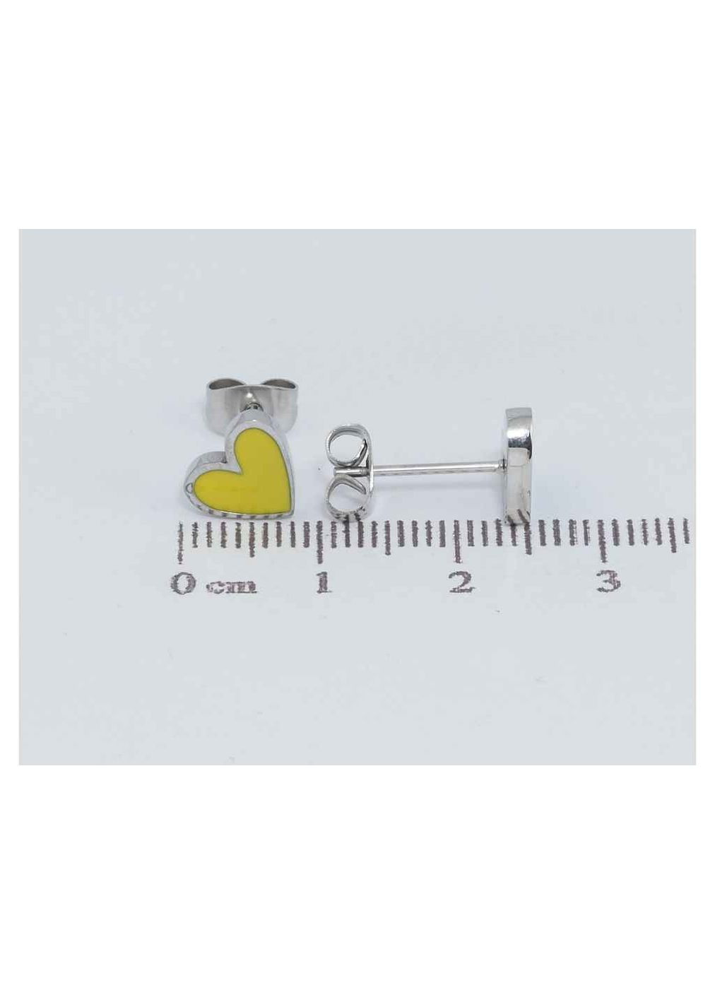 Серьги TTM Stainless Steel цвет Родий пусеты "Сердечки Патриотические желто-голубые" (169090) Xuping Jewelry (356456194)