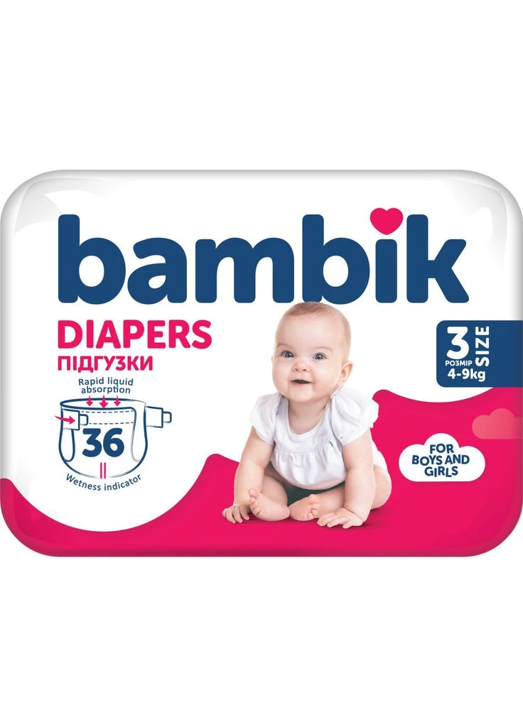 Підгузки Medium MIDI Розмір 3 (4-9 кг) 36 шт (4823071652284) Bambik (394221947)