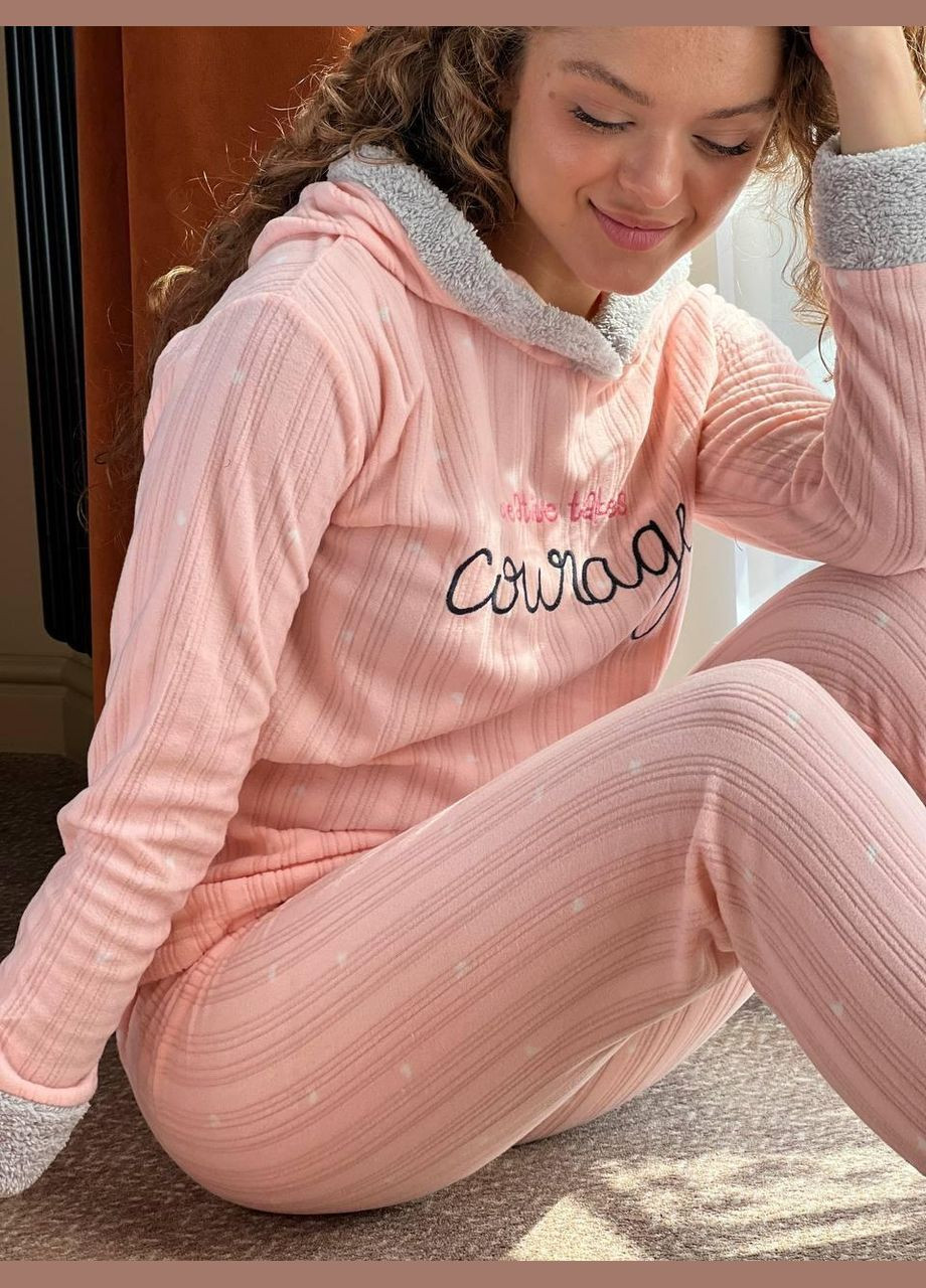 Персикова зимня жіноча піжама флісова з махрою персикова m (2470/1) GT