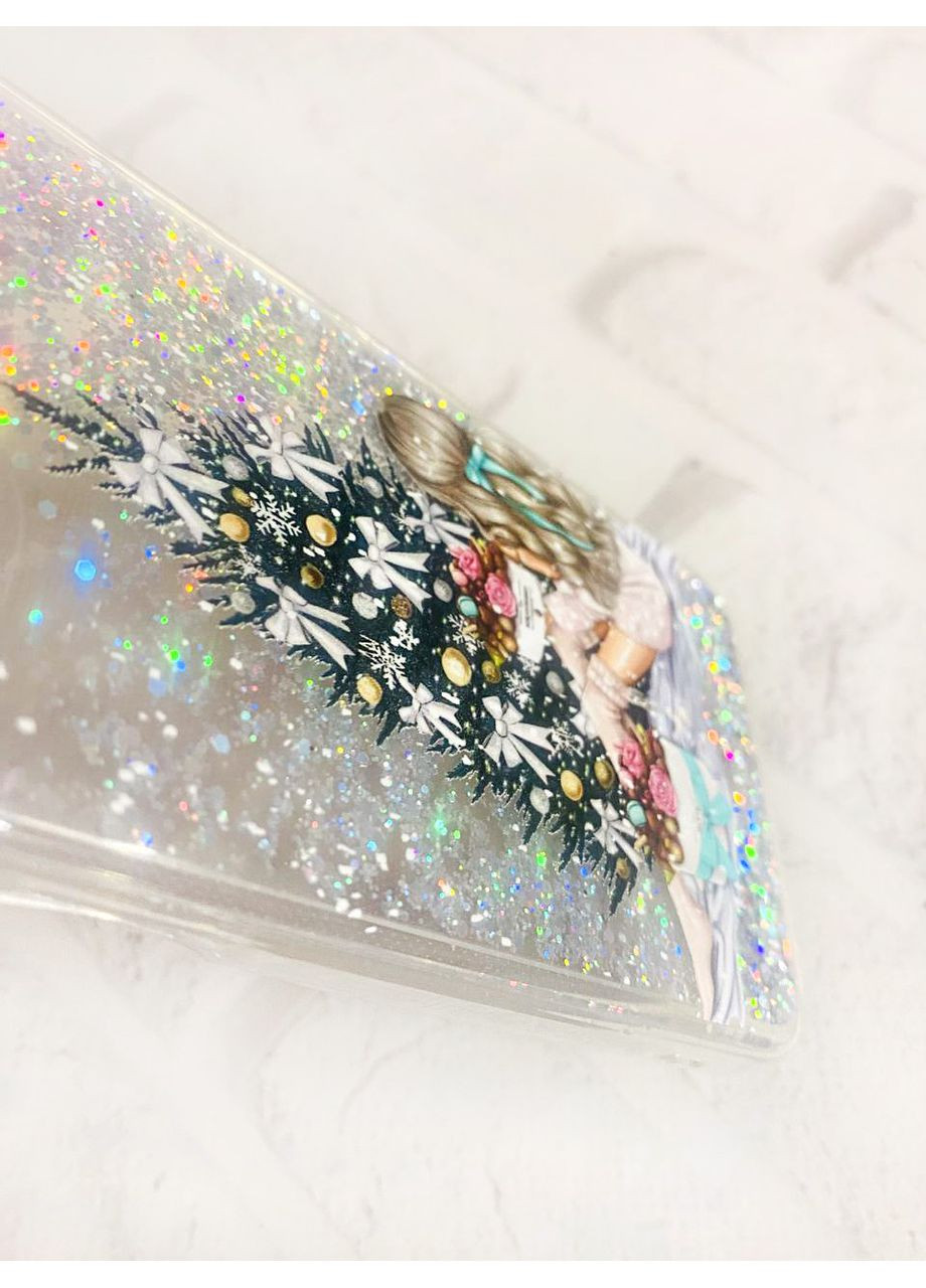 Чехол с плавающими блестками на Xiaomi Redmi 13C / Poco C65 Серебро Девушка возле ёлки (принт 139) CASE CONTROL (362968972)