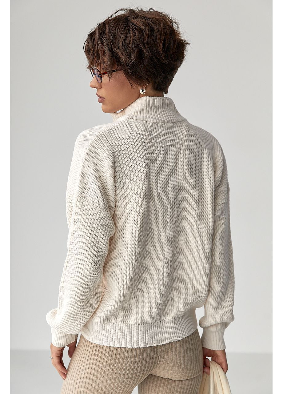 В'язаний однотонний кардиган з коміром-стійкою - коричневий колір Lurex (370601997)