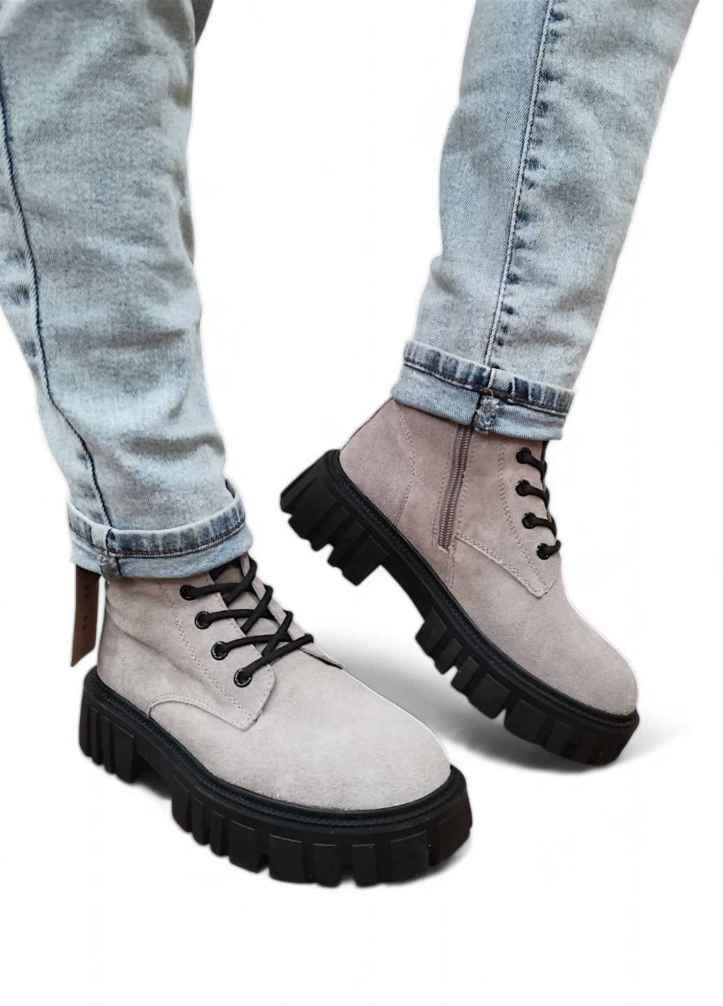 Жіночі замшеві сірі черевики демісезонні (берци) ITTS Берци (301536697)