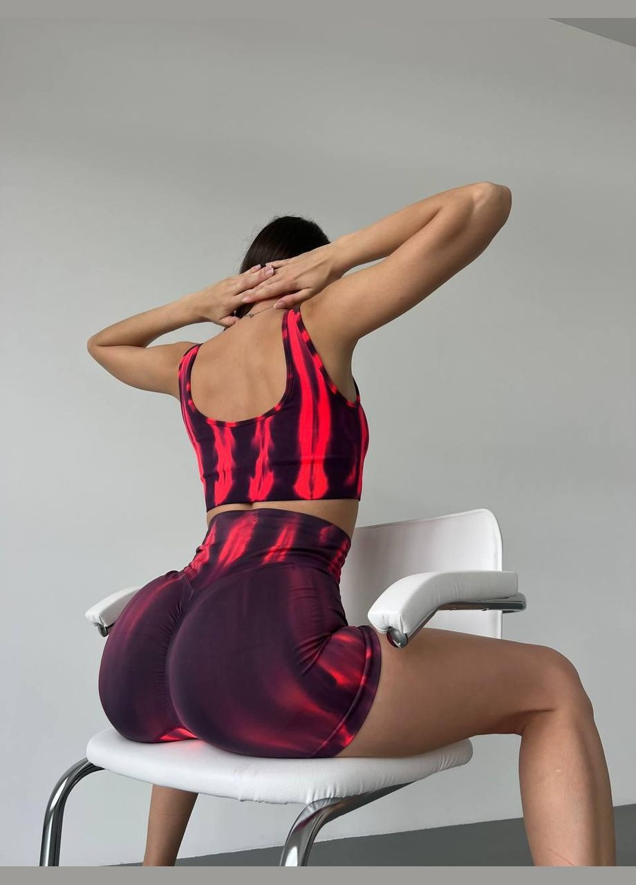 Спортивний костюм «північне сяйво» (топ та шорти) червоний з чорним, розмір S Trends (330756966)