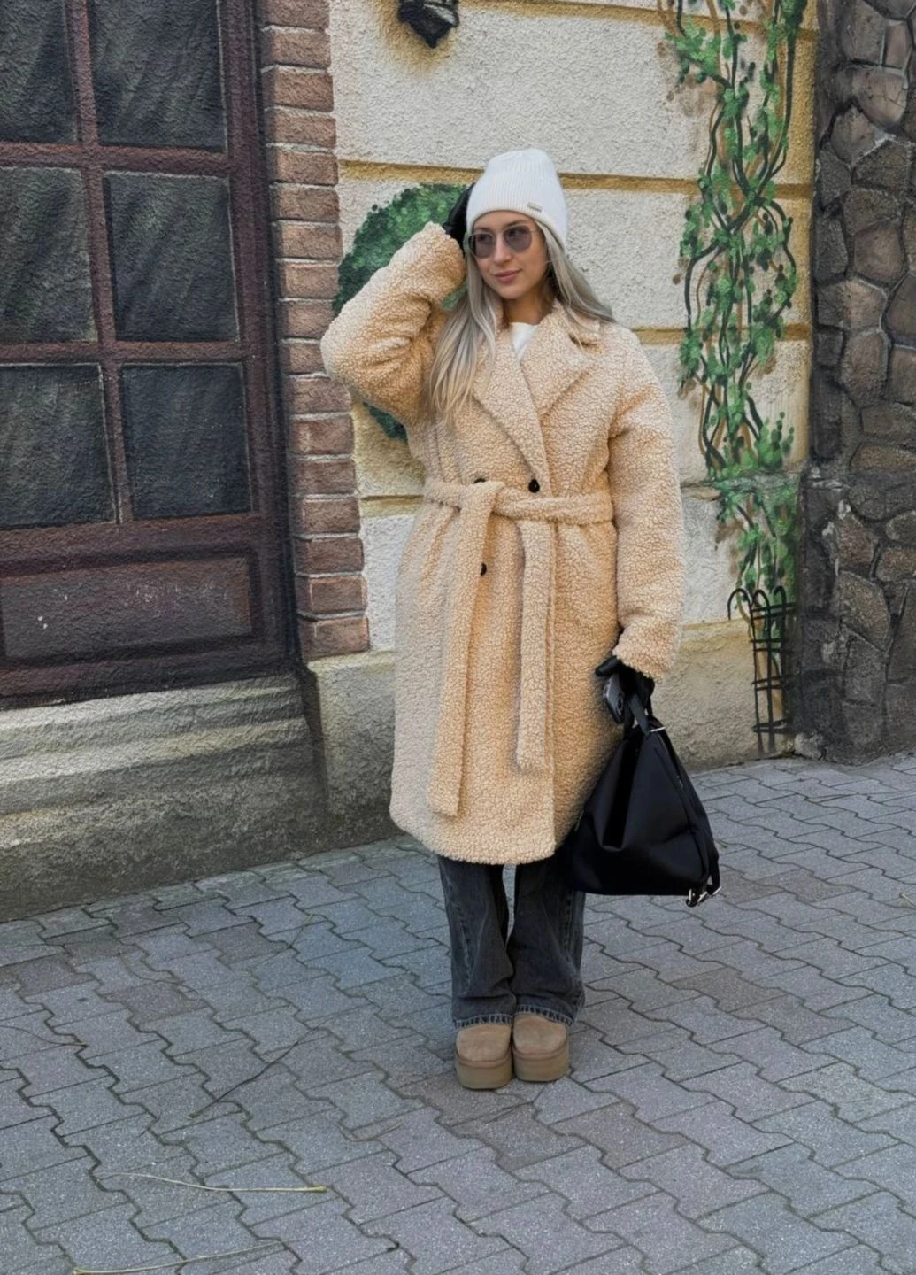 Еко шуба жіноча з поясом Модель 0113 розмір 42-48 Бежева More Hapy Brand (314908787)