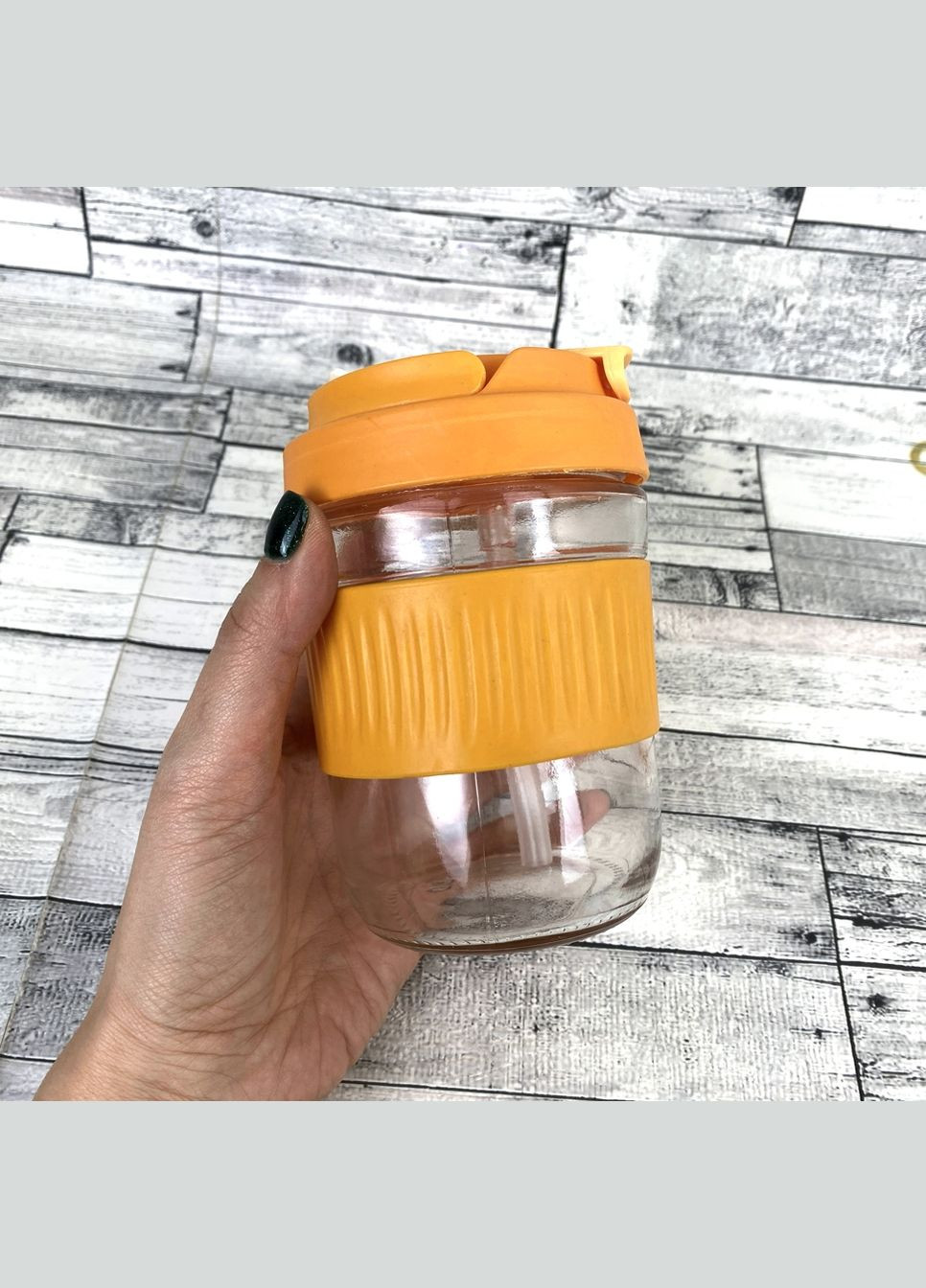 Кружка-стакан с крышкой, силиконовой трубочкой Оранжевого цвета 400мл No Brand 5797 (314497225)