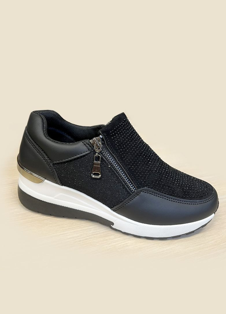 Черные женские кроссовки на толстой подошве. Fashion чёрные демисезоны (341090043)