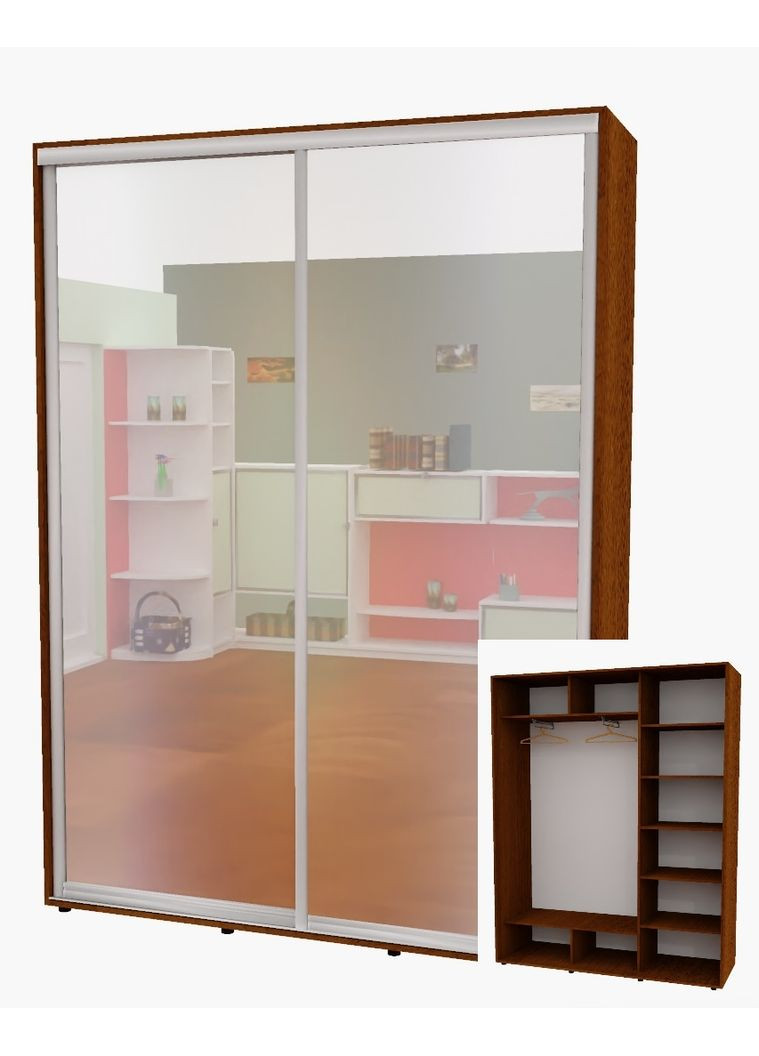 Шкаф-купе двухдверный 170*45*240 см Орех лесной 2 двери Зеркало Алекса (356770370)