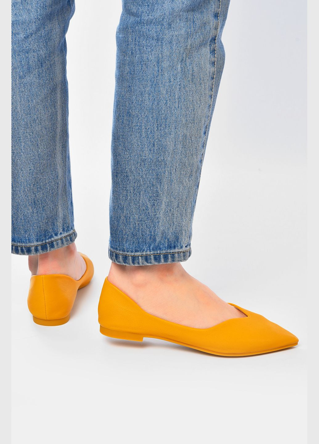 Женские балетки женские желтого цвета Let's Shop | жёлтые однотонные без декора искусственный мех, искусственная кожа (331288238)