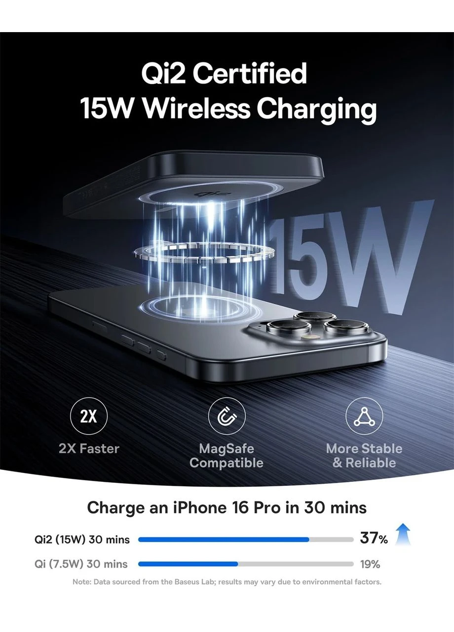 Магнитный павербанк AirPow II QI2 Magnetic Power Bank 10000 мАч с беспроводной зарядкой 15 Вт и проводной зарядкой 22.5 Вт Baseus (368774983)