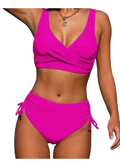 Малиновый летний женский купальник с завышенной талией. купальник раздельный с завышенной талией с лифом-топ и плавками China