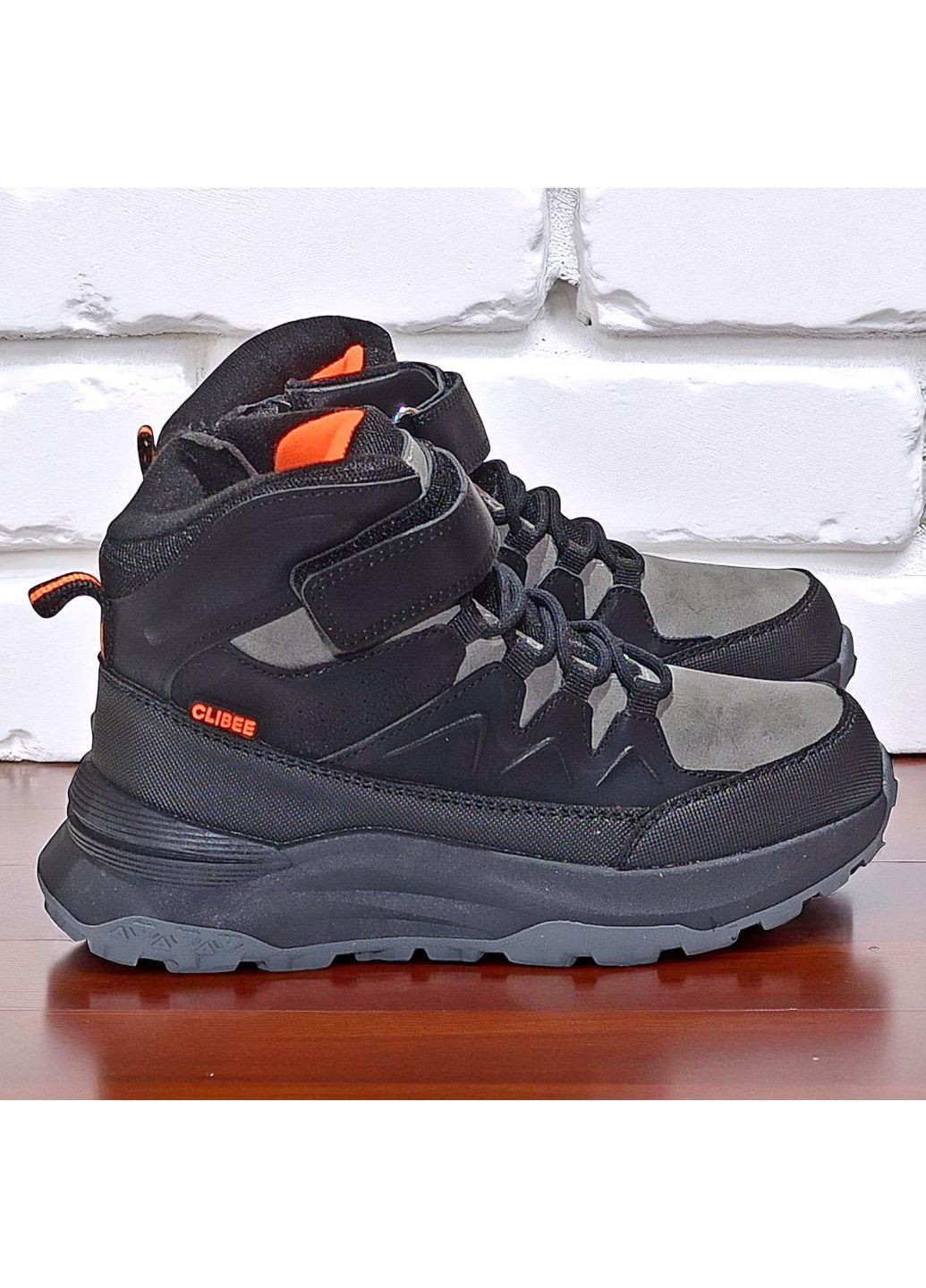 Черные спортивные, повседневные, кэжуал осенние утепленные демисезонные подростковые ботинки хайтопы на липучке для мальчика подростка на флисе Clibee