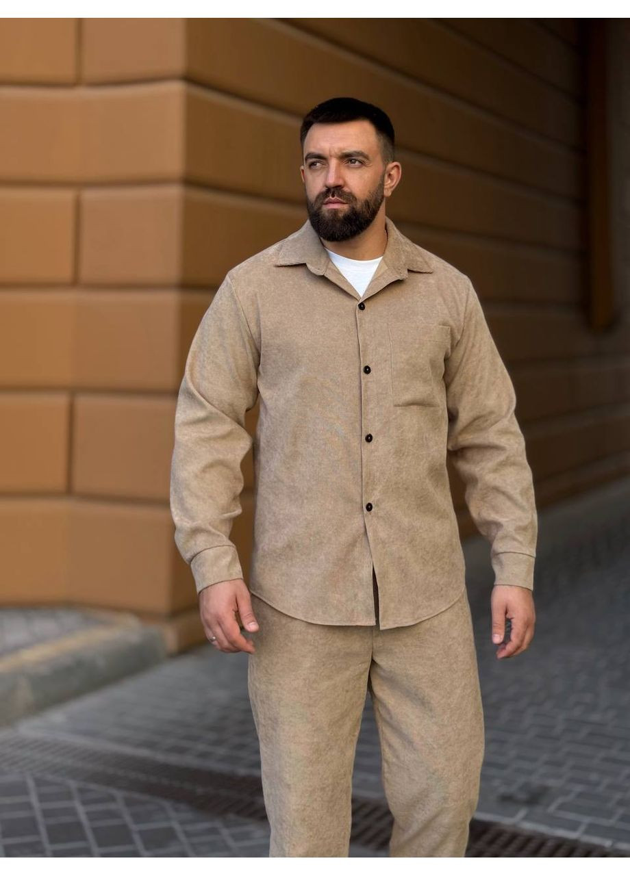 Бежевый демисезонный костюм с рубашкой, брючный Україна UMButik