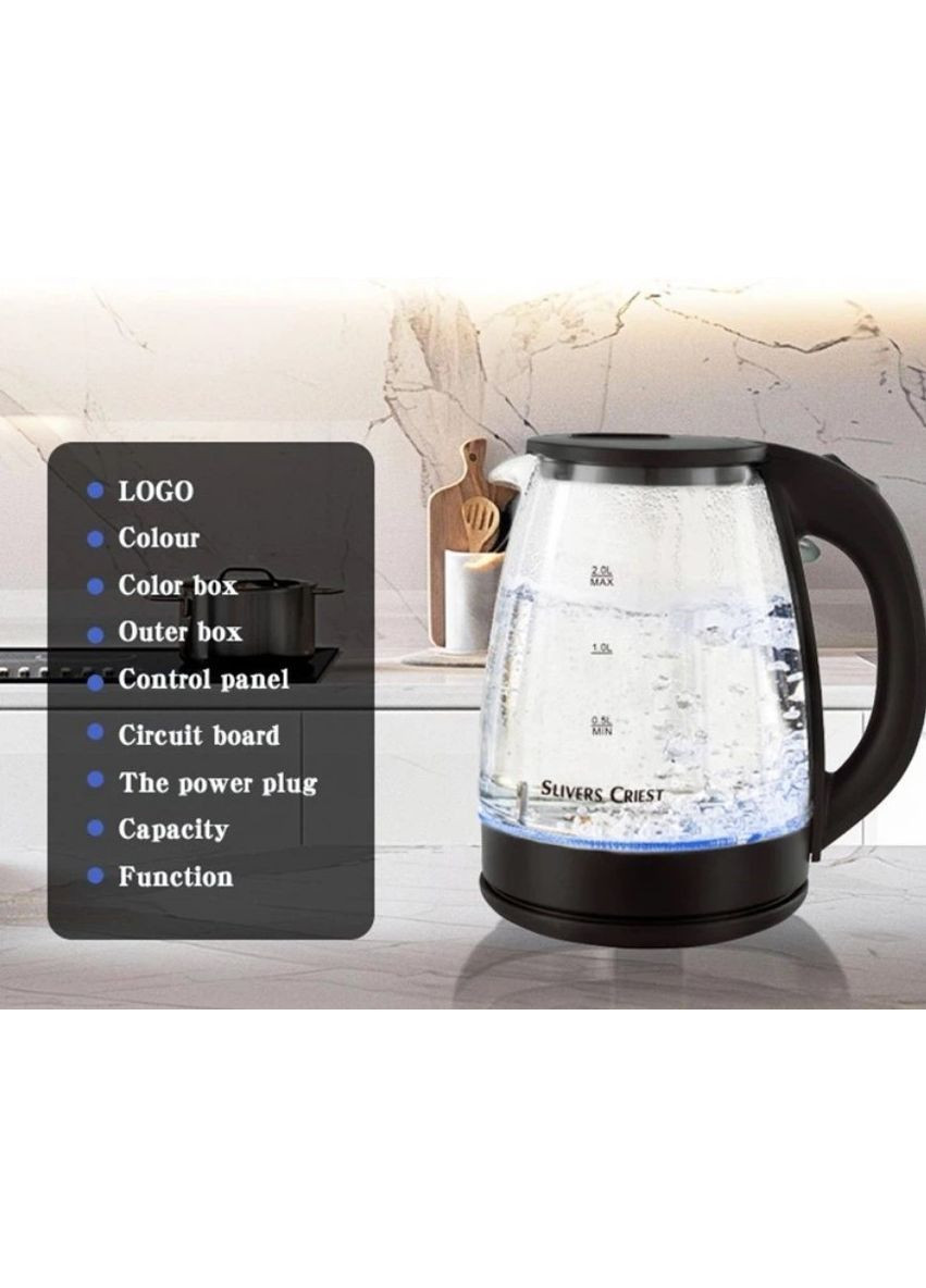 Електричний скляний чайник Slivers Criest із підсвічуванням 2 л Чорний (2104618751) No Brand (367056644)