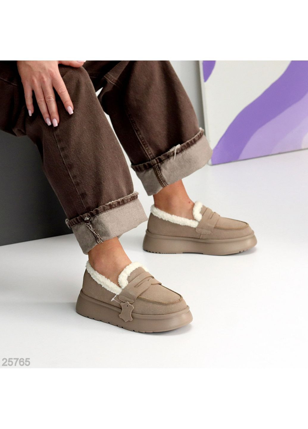 Жіночі зимові автоледі Stelary, колір латте, натуральна замша, на платформі з екохутром No Brand (366079973)