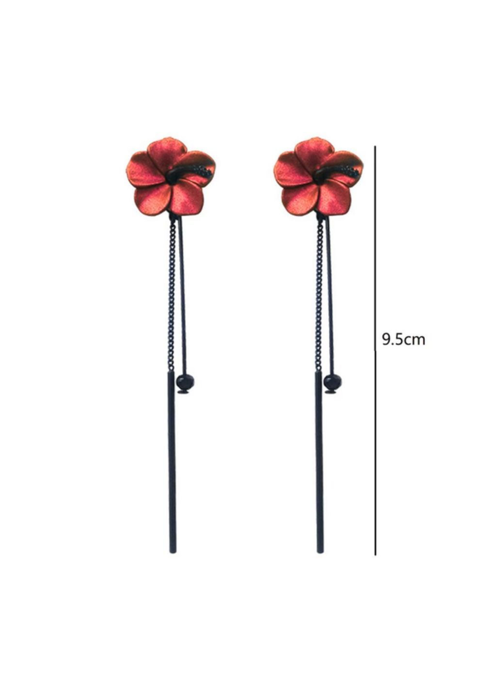 Серьги гвоздики женские с красным цветком и подвесками Fashion Jewelry (353827770)