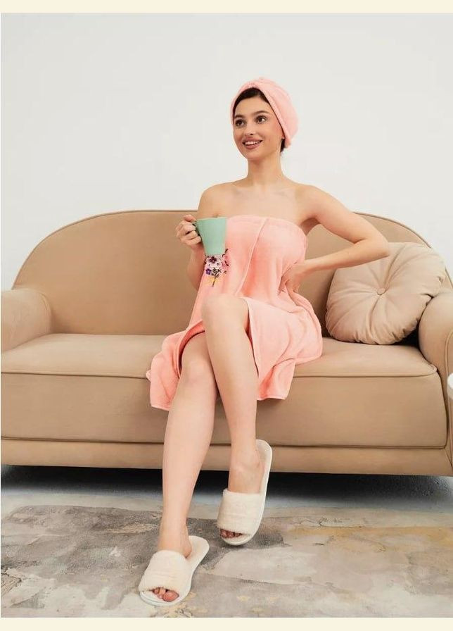 Рушник-халат для сауни з чалмою 80х140 (П4К-novo-f-sauna-007) No Brand (323160781)