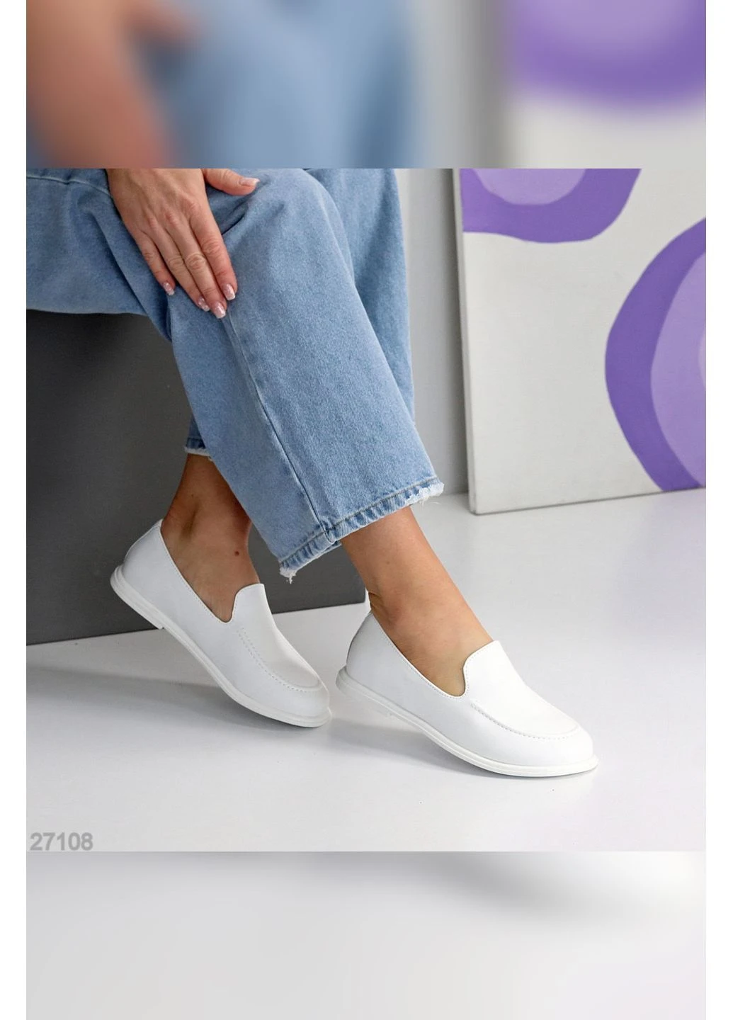 Белые натуральные женские мокасины No Brand