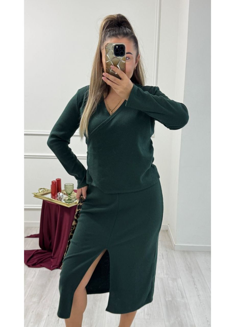 Женский костюм двойка: юбка меди с разрезом + кофта MonCher (370147704)