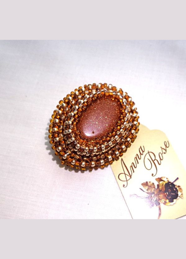 Авторская брошь ручной работы из бисера с натуральными камнями "Авантюрин" No Brand (349842814)