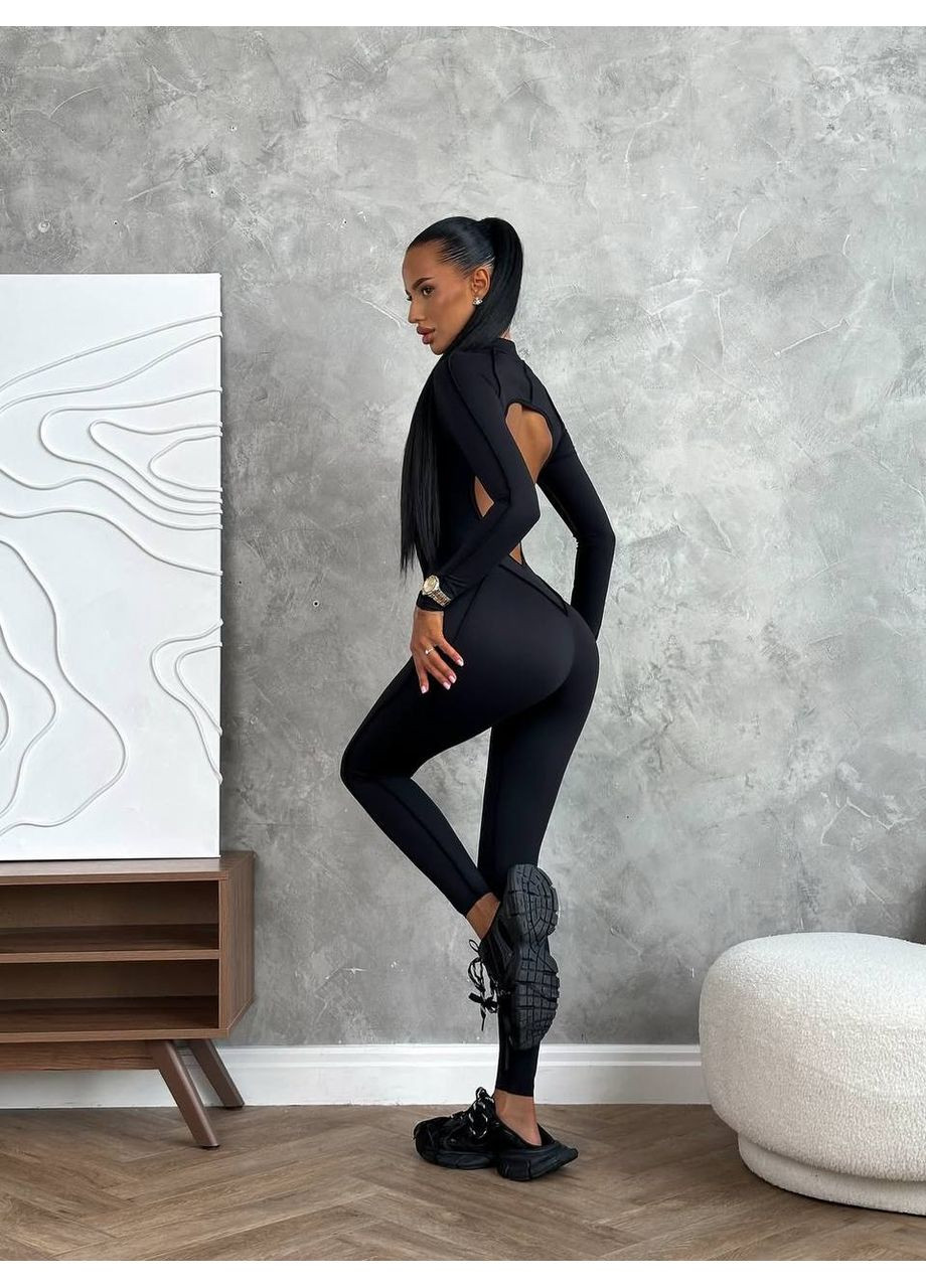 Комбінезон з фактурними швами і відкритою спинкою Osoblyva комбінезон-брюки чорний