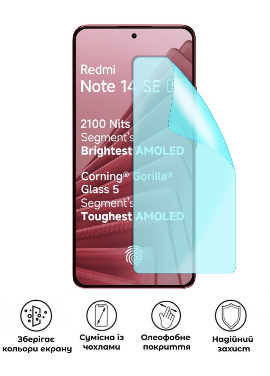 Защитная гидрогелевая глянцевая пленка Grade A на экран смартфона Xiaomi Redmi Note 14 SE 5G No Brand (370665815)