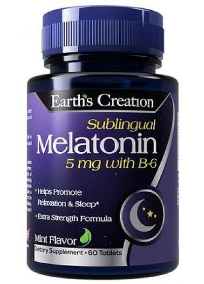 Харчова добавка "Мелатонін 5 мг" з B6 - Earths Creation Melatonin 5 Mg With B6 60шт (1516943-43121500) Earth's Creation (368636589)