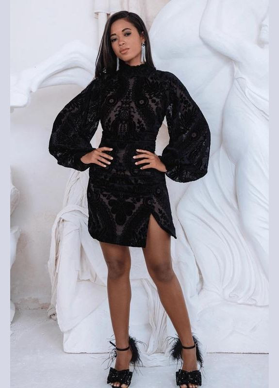 Черное платье мини с пышными рукавами из структурированного бархата lavice alice Asos