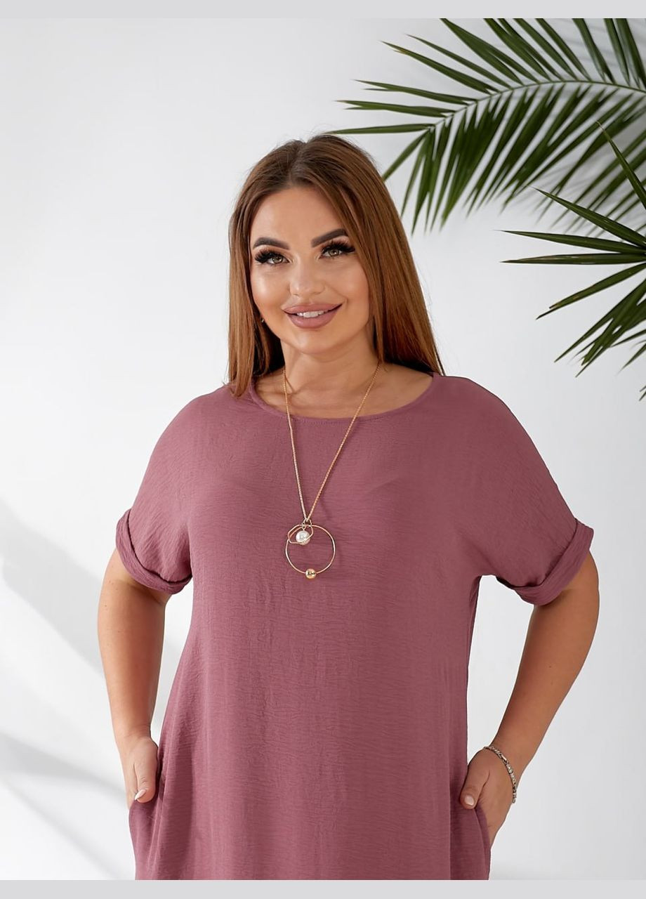 Розовое кэжуал плать boho MeeLan однотонное