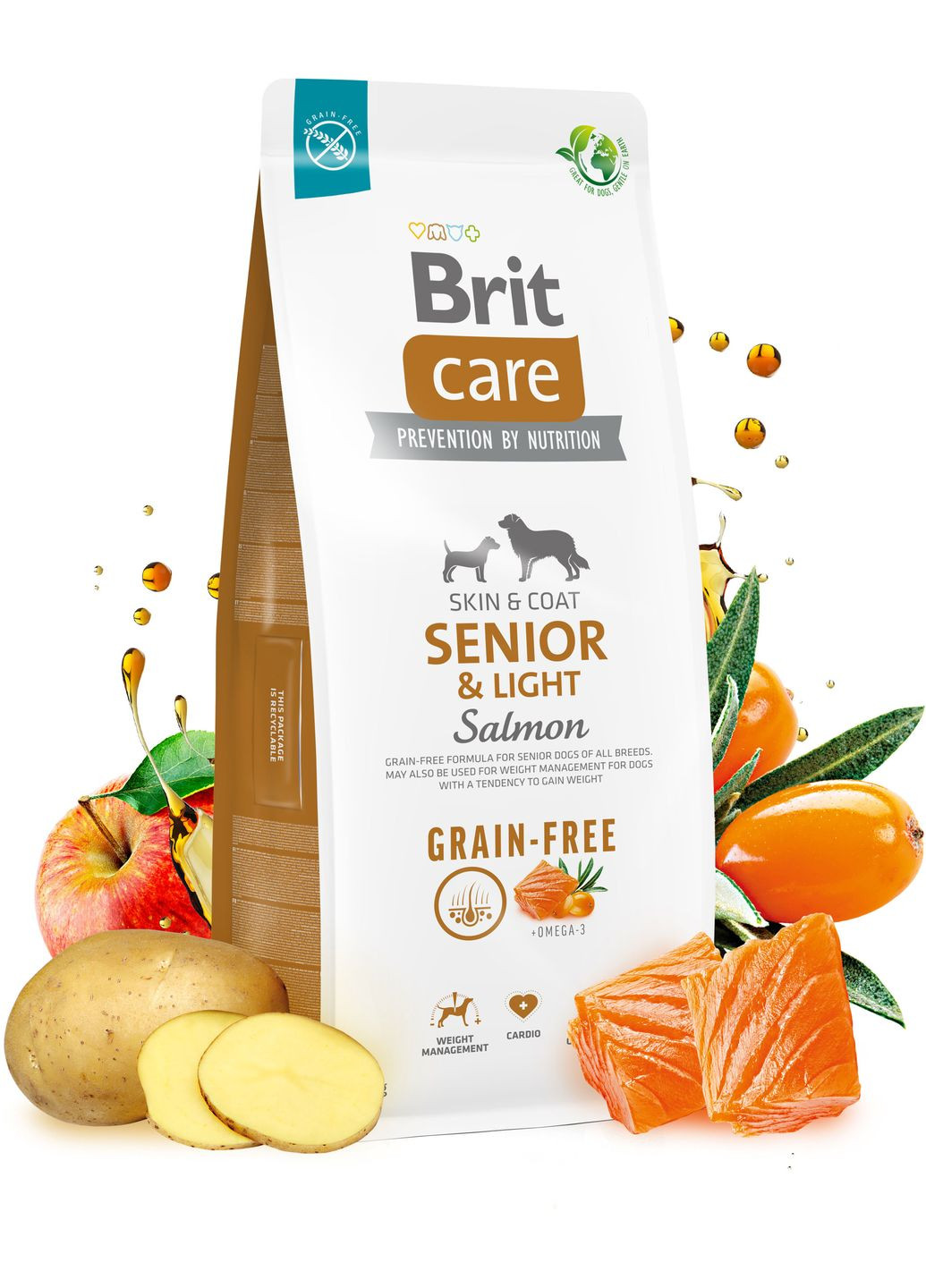 Корм для старіючих собак Dog Grain-free Senior & Light беззерновий з лососем 1 кг (8595602558940) Brit Care (303629006)