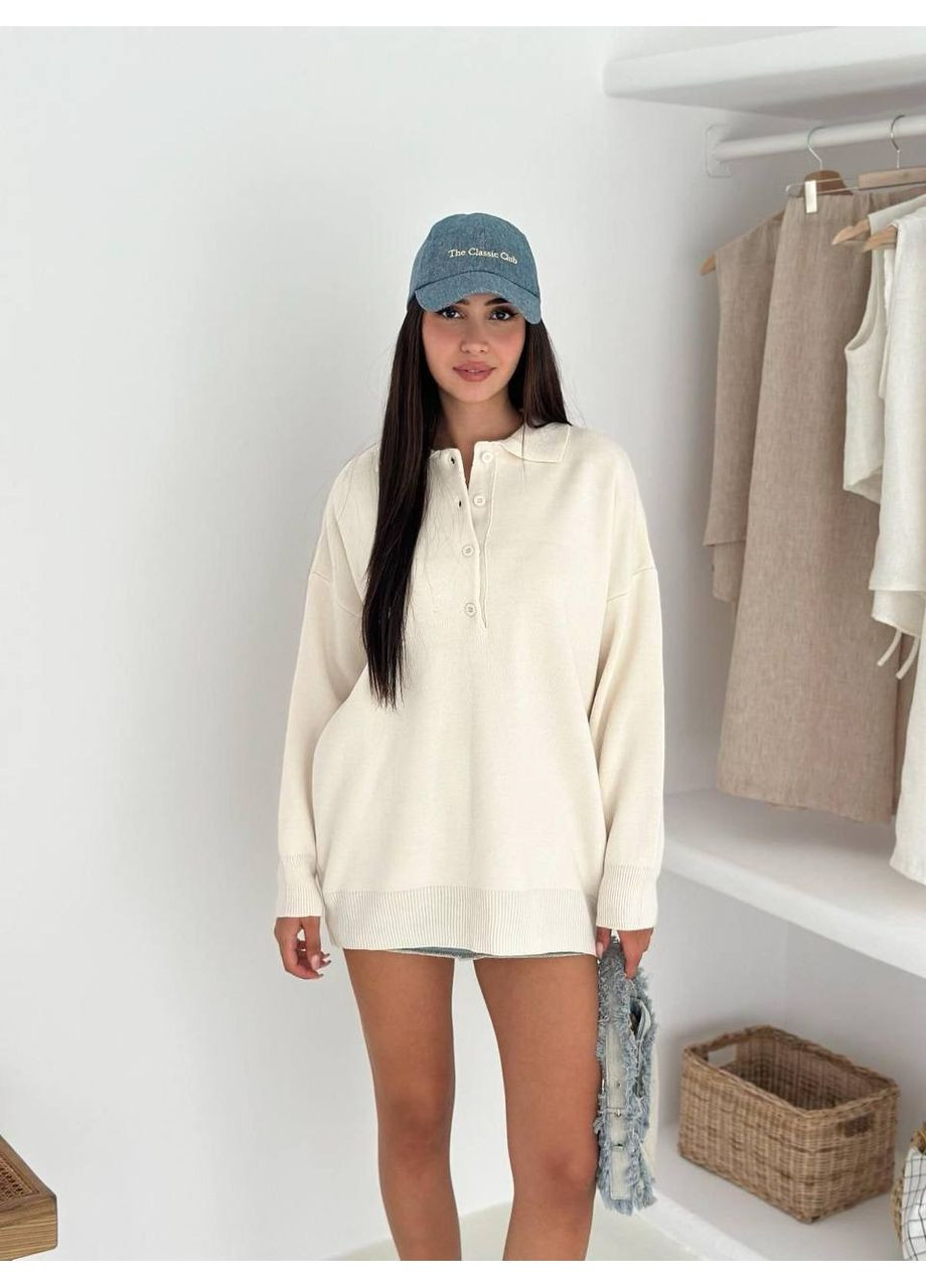 Молочный демисезонный свитер-поло, цвет молочный Fashion