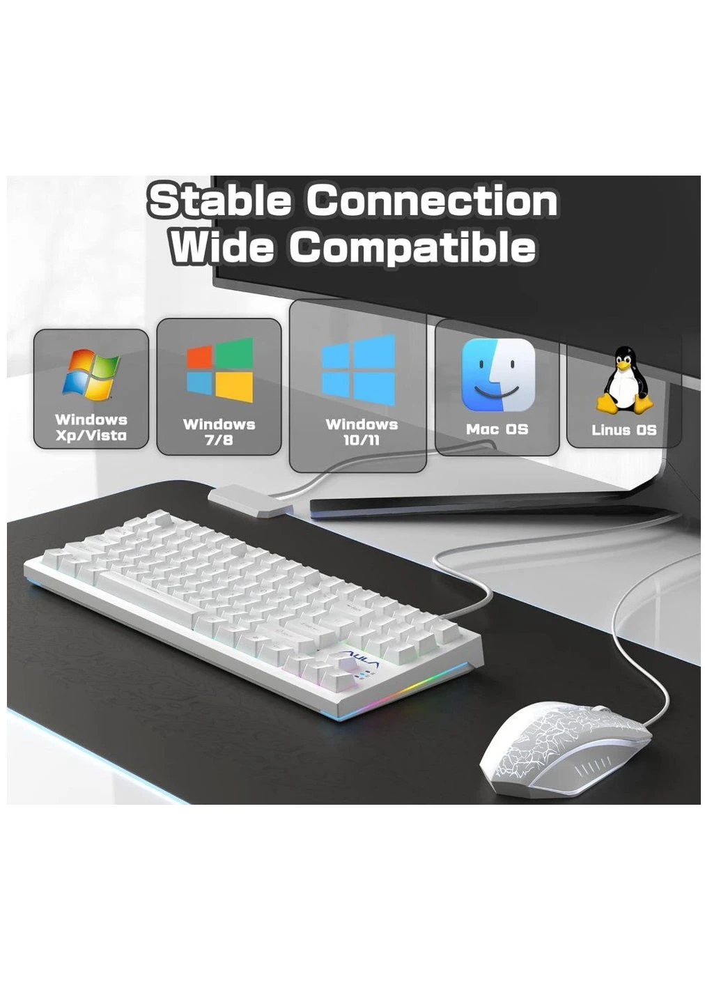 Клавиатура игровая механическая Mechanical F-3032 White keycaps + 21 Yellow keys KRGD Brown Aula (382950711)