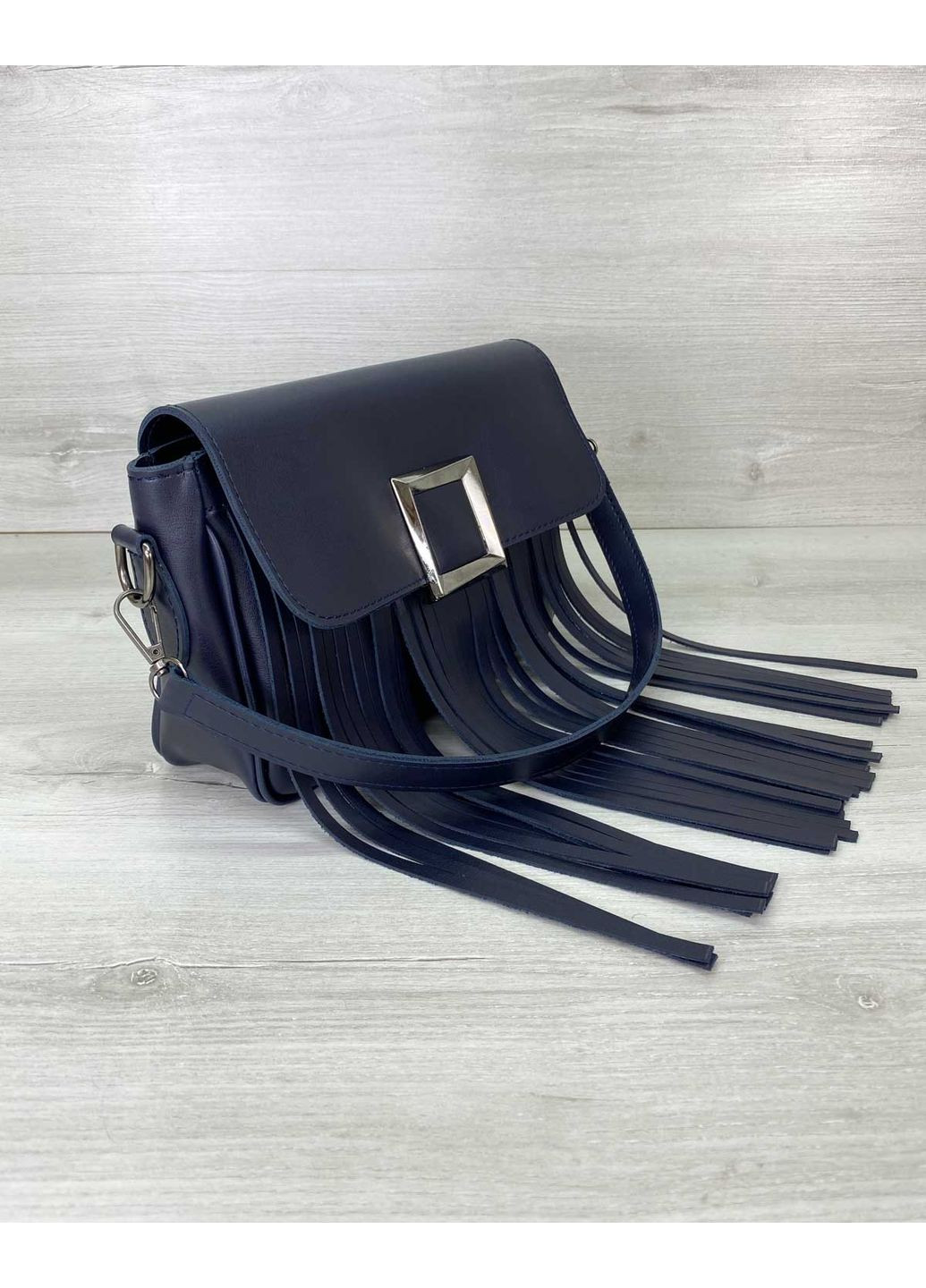 Жіноча сумка з бахромою темно-синя екошкіра для молоді з магнітом та блискавкою ProDobro (367266828)