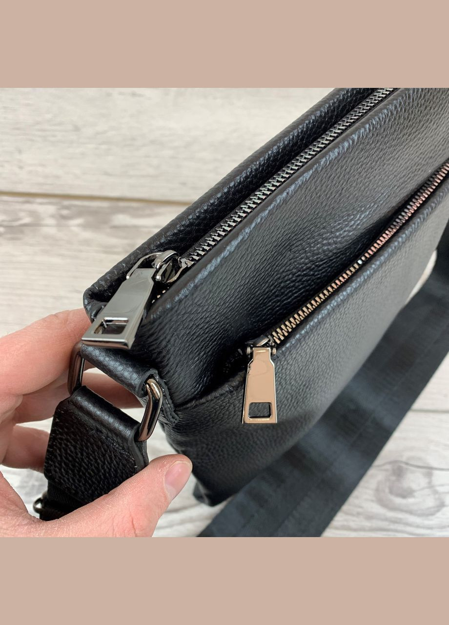 Сумка чоловіча через плече для документів з натуральної шкіри містка, чорна No Brand (333705720)