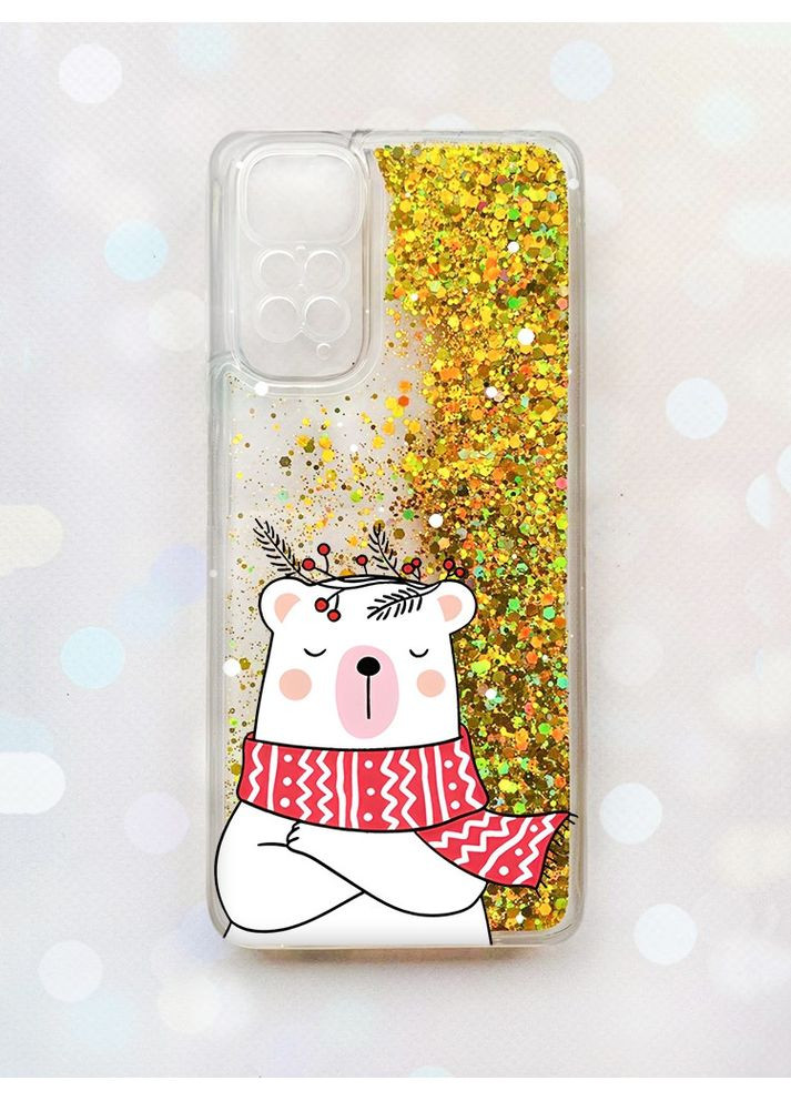 Чохол з плаваючими золотими блискітками на Xiaomi Redmi Note 11 Ведмідь у шарфі (принт 147) Creative (362966337)