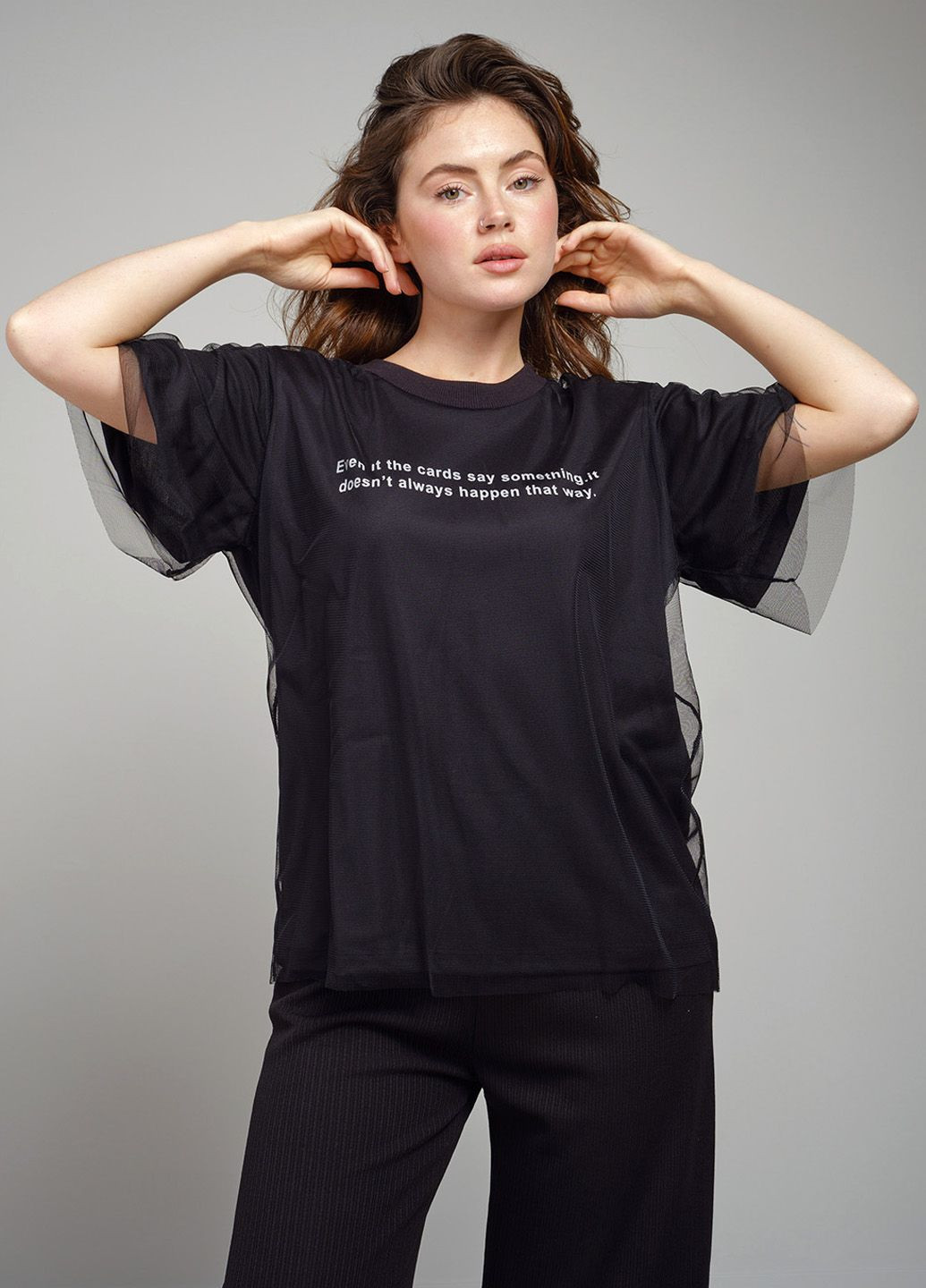 Черная летняя женская футболка с сеткой 342772 Power