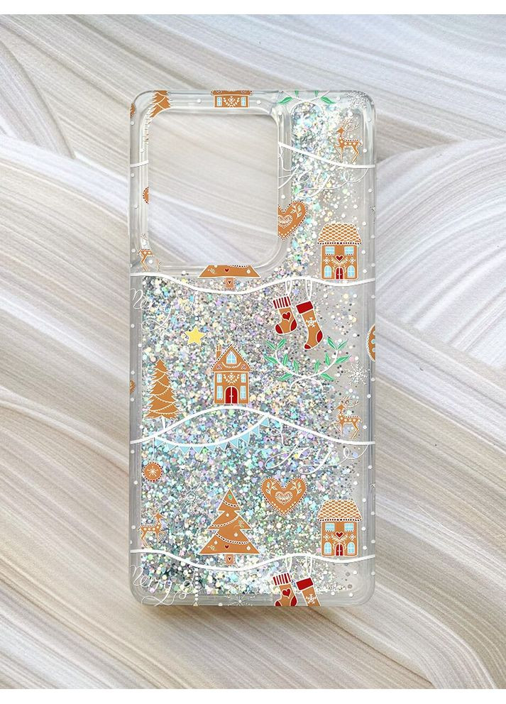 Чохол з плаваючими блискітками для Xiaomi Redmi Note 13 Pro 4G Сріблястий Фон Різдво (принт 201) CASE CONTROL (360671402)