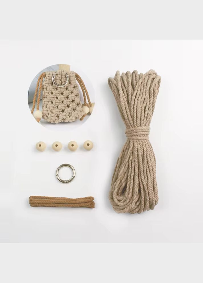 Набор макраме для ручной вязки чехла для наушников и аксессуаров 8х7 см. Цвет бежевый для рукоделия и творчества. No Brand (344573459)